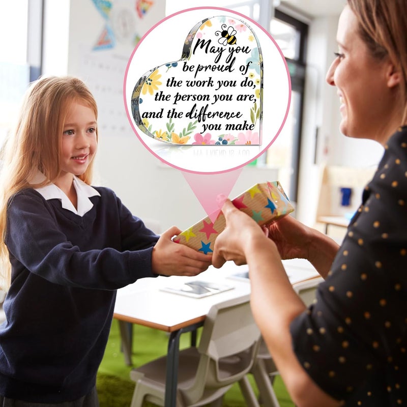 Perthlin Acrylic Teacher Appreciation Gifts for Women Teacher Christmas Gifts Thank You Teachers Gift from Student Retirement Present for Office Desk Paperweight Keepsake Decor(Heart Bee) - Image 5